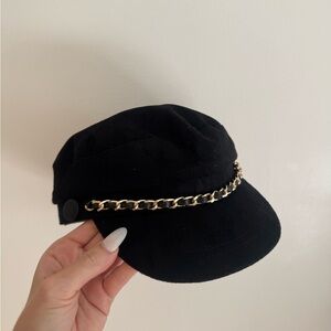 black chain-embellished cap